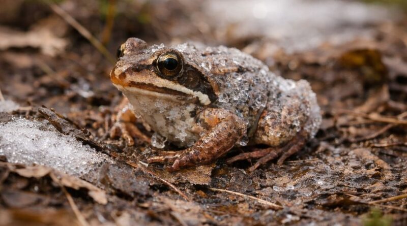 Wood frog thawing in spring