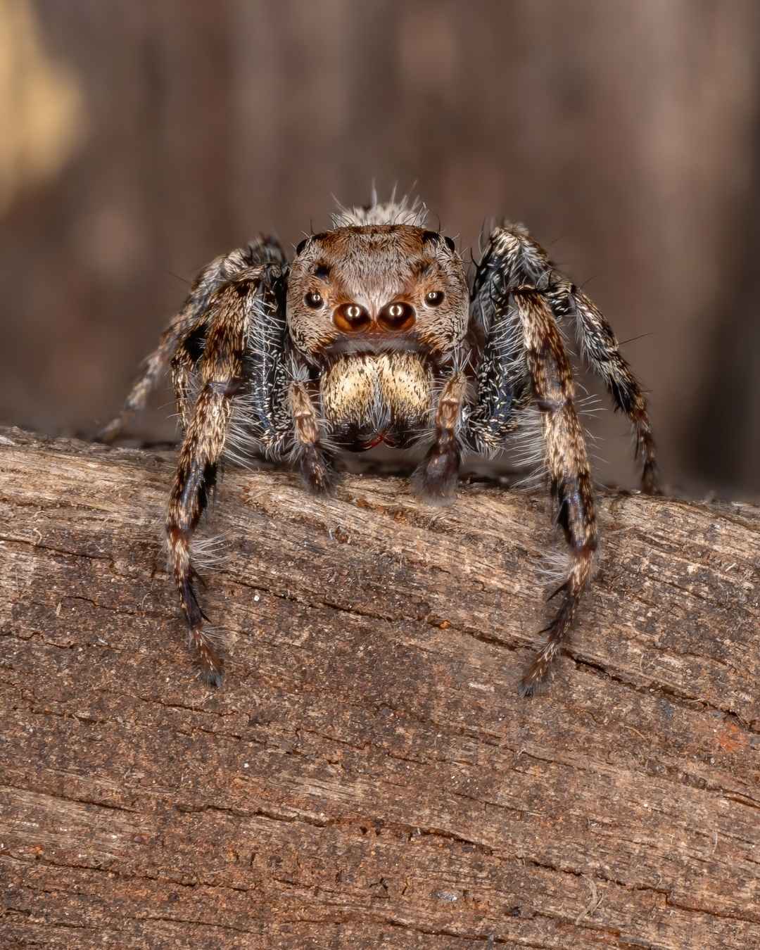 Jumping spider on piece of wood